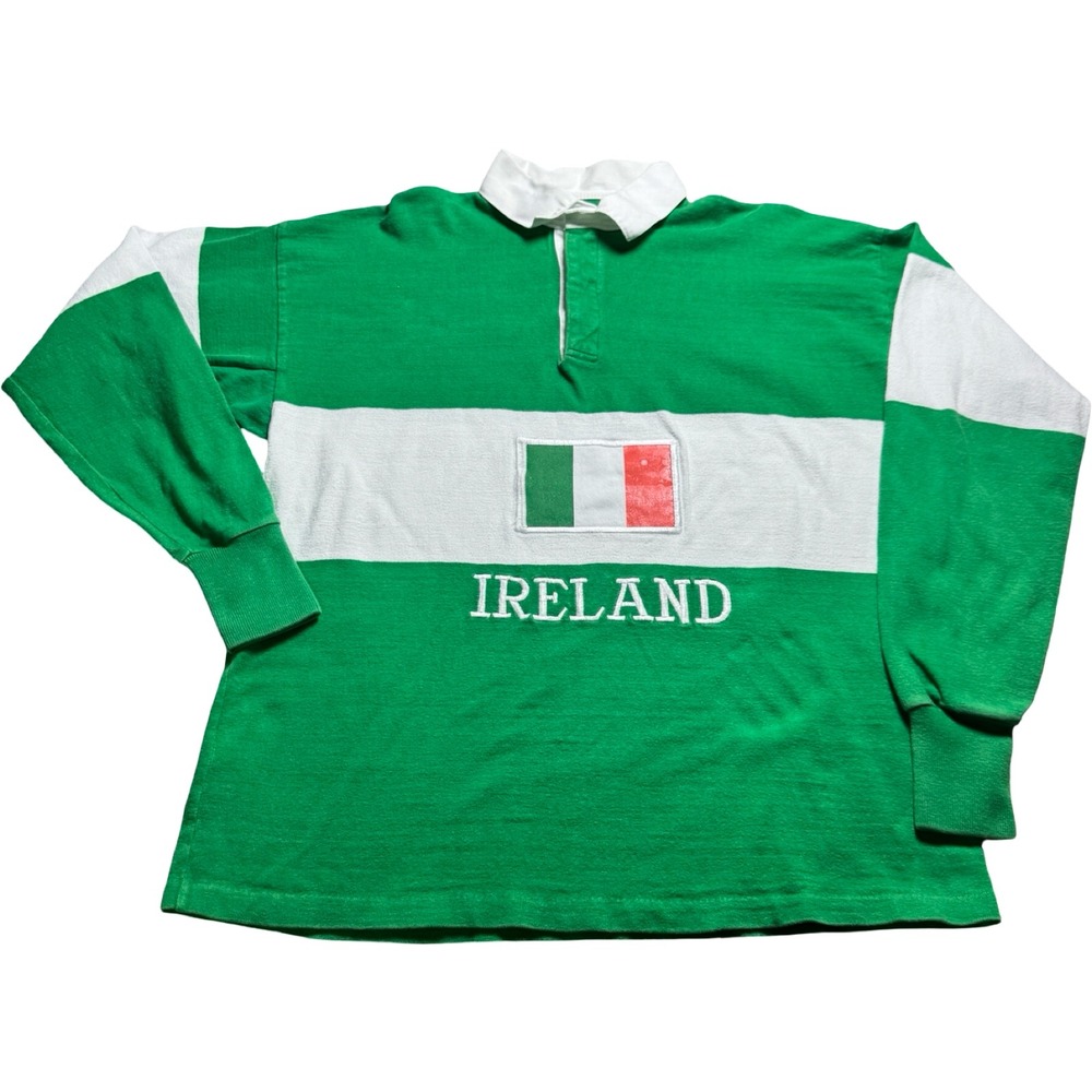 Vintage 90s Dehen Ireland Rugby Shirt Mens XL Green White Flag Embroidered